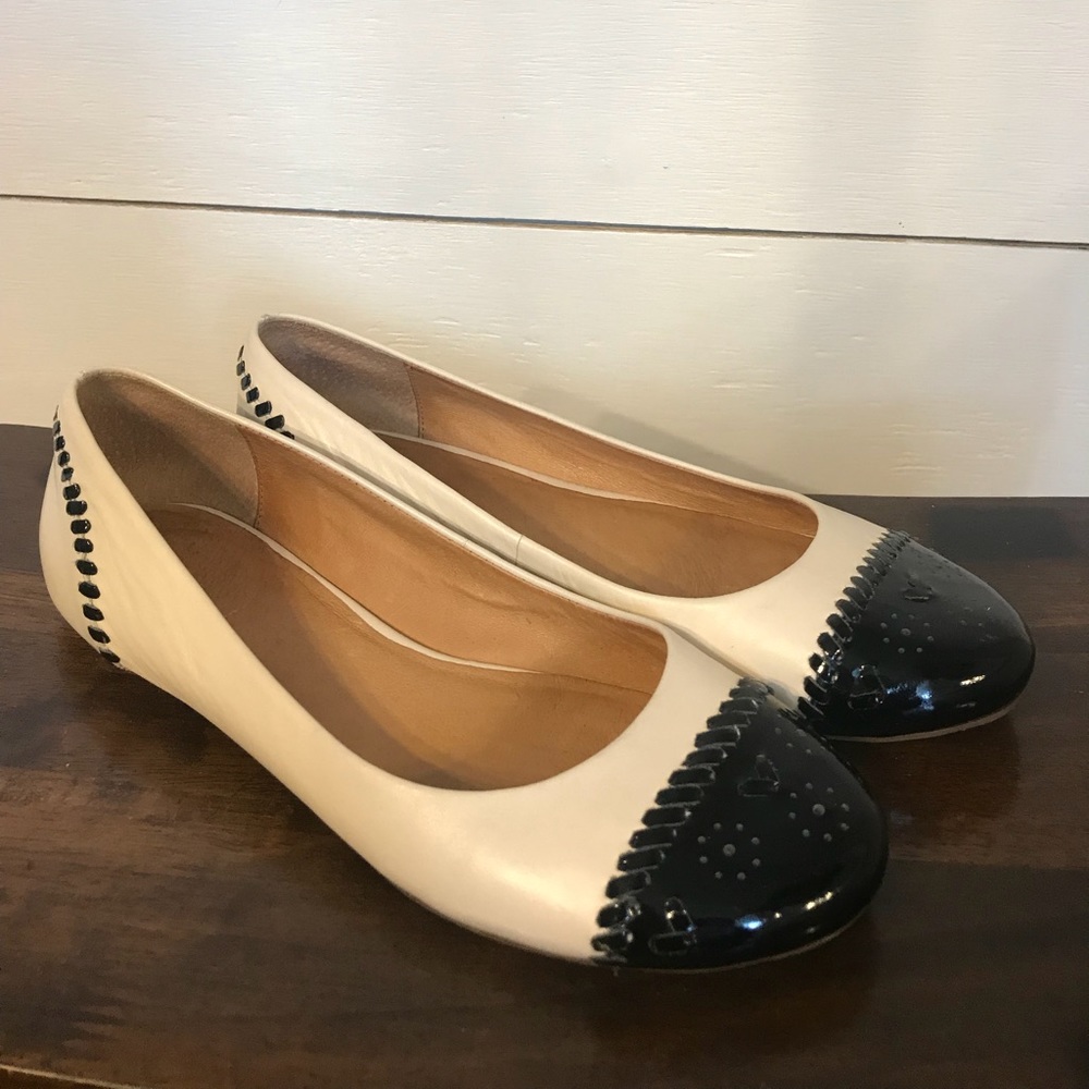 Cream and Black Jack Rogers Flats